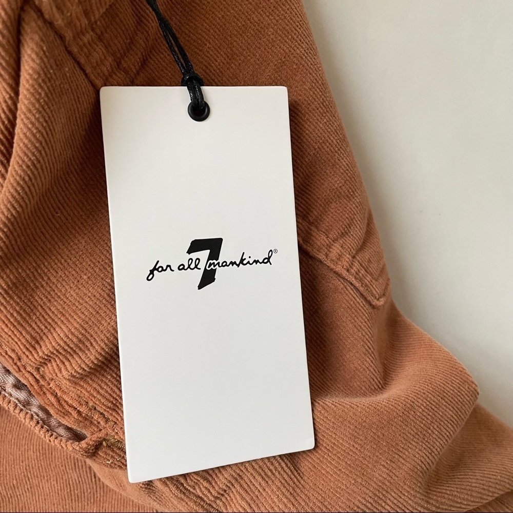 NWT 7 For All Mankind Corduroy Slim Kick Flare Overalls Penny Brown Tan Large - Picture 6 of 13